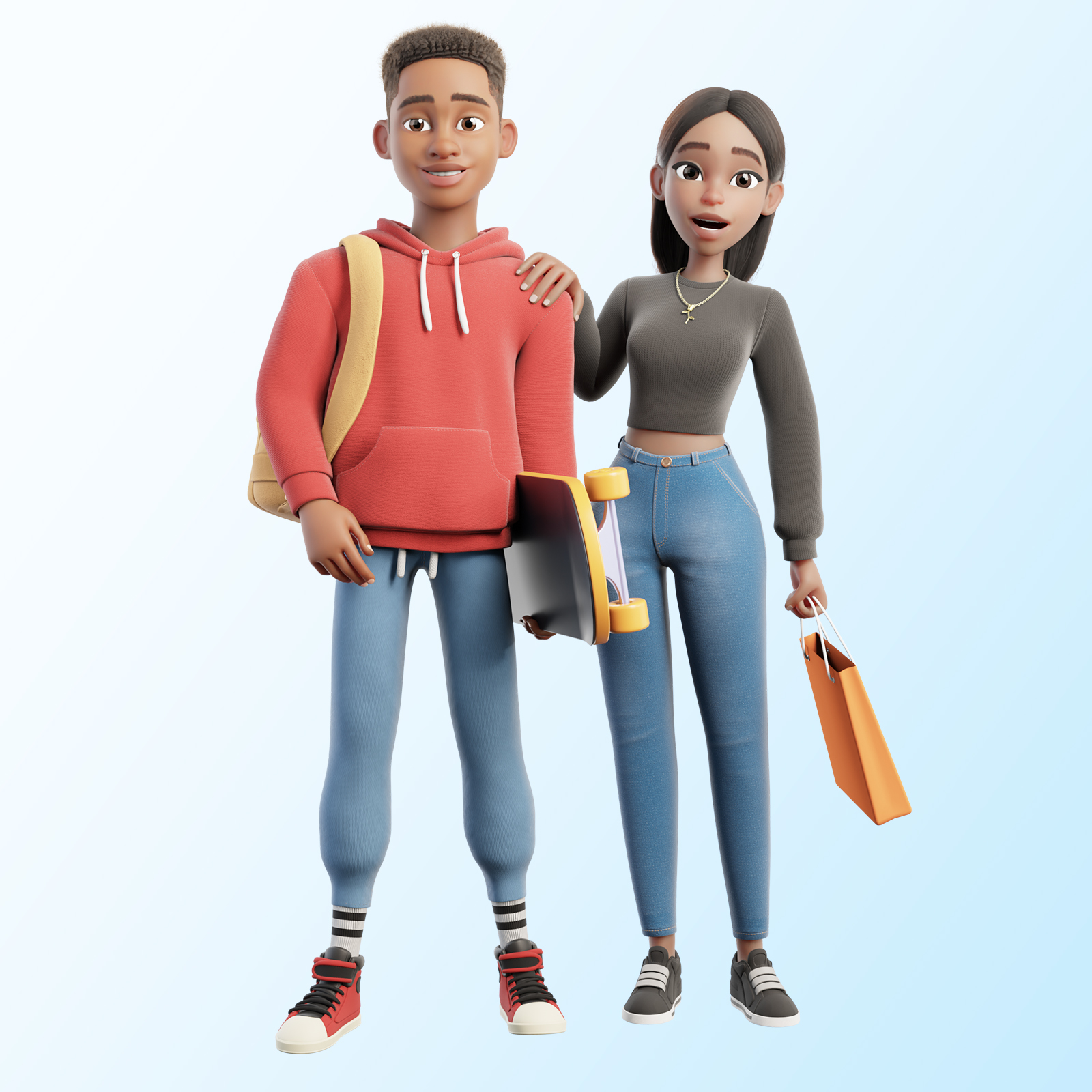 Teens Cartoon Black Family 3D models
